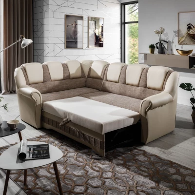 Klappbare Ecksofa-Garnitur KANOA 2 – Dunkelbeige/Beige, linke Ecke