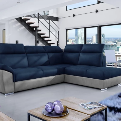 Eckschlafsofa ANOUK – blau/grau, rechte Ecke