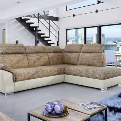 Eckschlafsofa ANOUK – dunkelbeige/beiges Öko-Leder, rechte Ecke