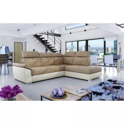 Eckschlafsofa ANOUK – dunkelbeige/beiges Öko-Leder, rechte Ecke