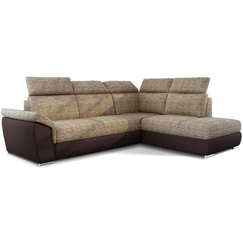 Eckschlafsofa ANOUK – dunkelbeige/braunes Öko-Leder, rechte Ecke