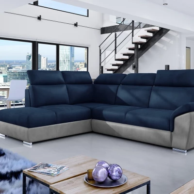 Eckschlafsofa ANOUK – blau/grau, linke Ecke