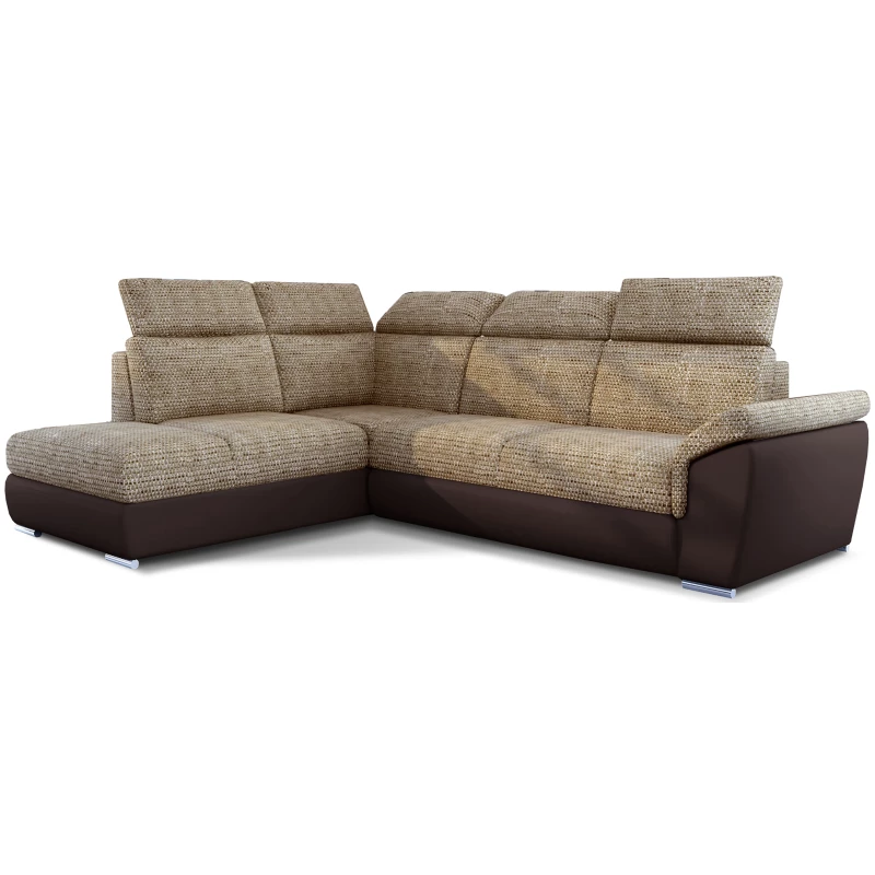 Eckschlafsofa ANOUK – dunkelbeige/braunes Öko-Leder, linke Ecke