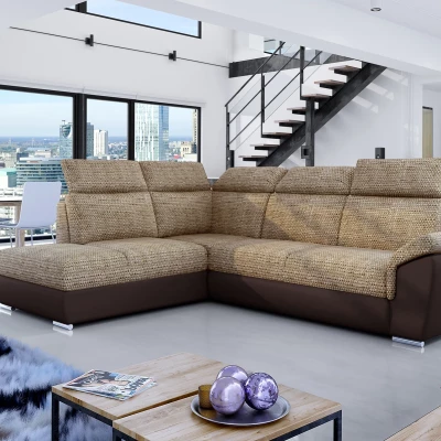 Eckschlafsofa ANOUK – dunkelbeige/braunes Öko-Leder, linke Ecke