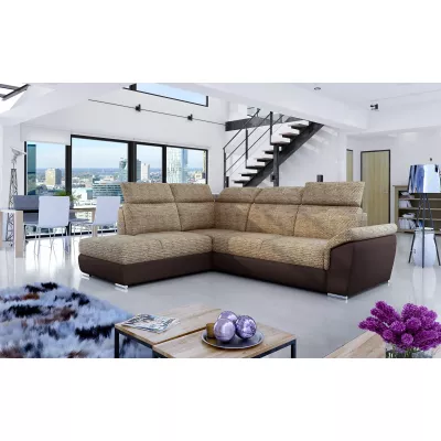 Eckschlafsofa ANOUK – dunkelbeige/braunes Öko-Leder, linke Ecke