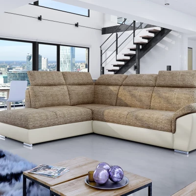 Eckschlafsofa ANOUK – dunkelbeige/beiges Öko-Leder, linke Ecke