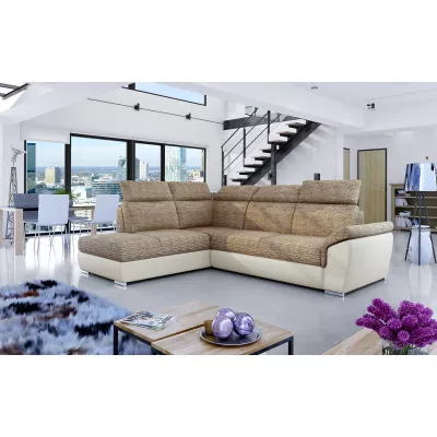 Eckschlafsofa ANOUK – dunkelbeige/beiges Öko-Leder, linke Ecke