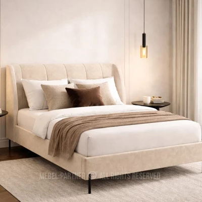 Doppelbett mit Polsterung 140x200 HARIETA - beige / schwarz