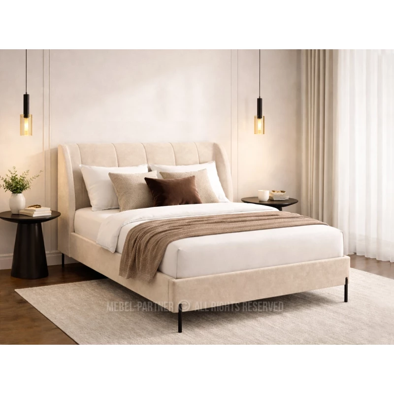 Doppelbett mit Polsterung 140x200 HARIETA - beige / schwarz