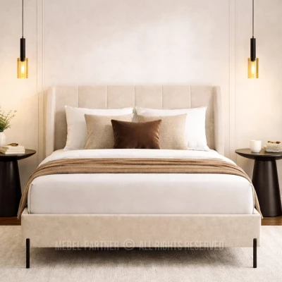 Doppelbett mit Polsterung 140x200 HARIETA - beige / schwarz