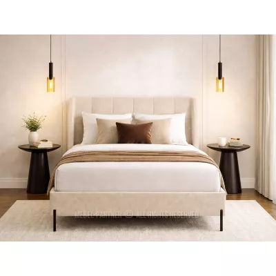 Doppelbett mit Polsterung 140x200 HARIETA - beige / schwarz