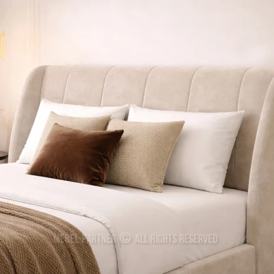 Doppelbett mit Polsterung 140x200 HARIETA - beige / schwarz