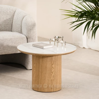 Couchtisch NICANOR – weißer Marmor / Eiche