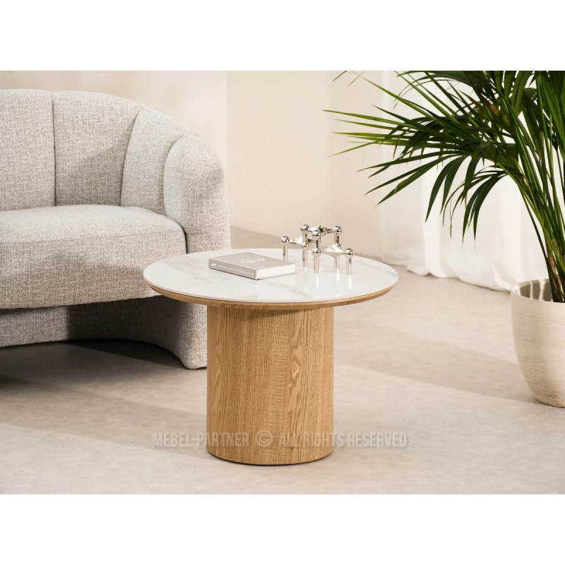 Couchtisch NICANOR – weißer Marmor / Eiche