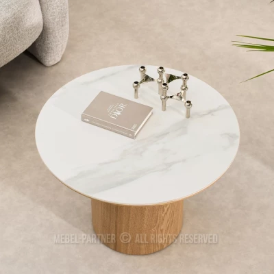 Couchtisch NICANOR – weißer Marmor / Eiche