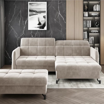 Sofagarnitur mit Hocker AZARI – hellbeige, rechte Ecke