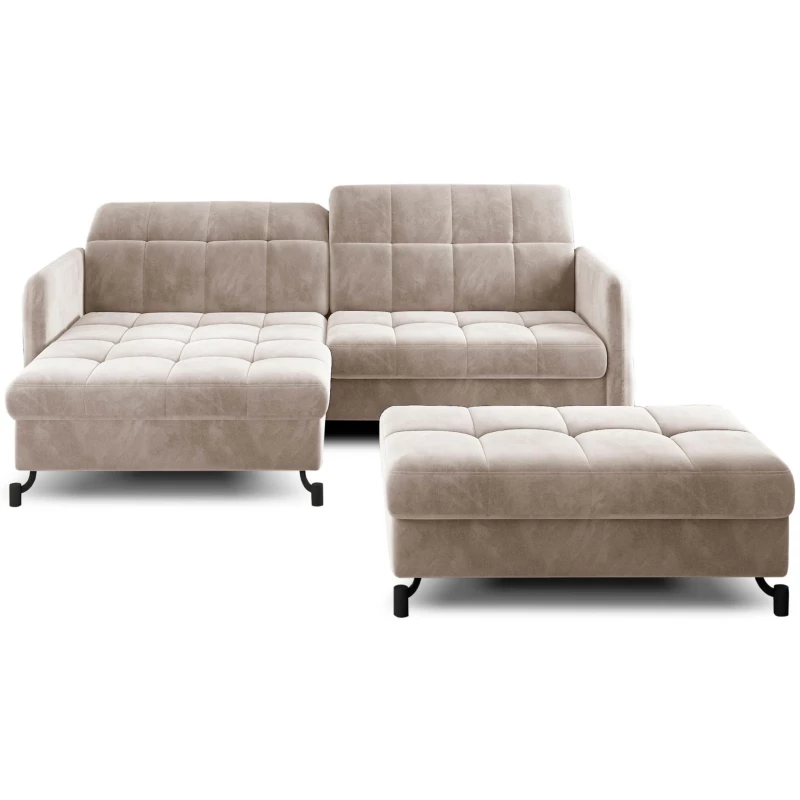 Sofagarnitur mit AZARI-Hocker – hellbeige, linke Ecke