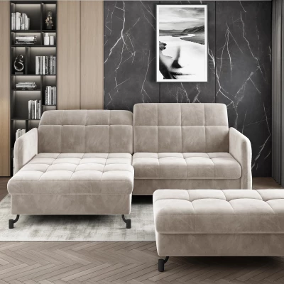 Sofagarnitur mit AZARI-Hocker – hellbeige, linke Ecke