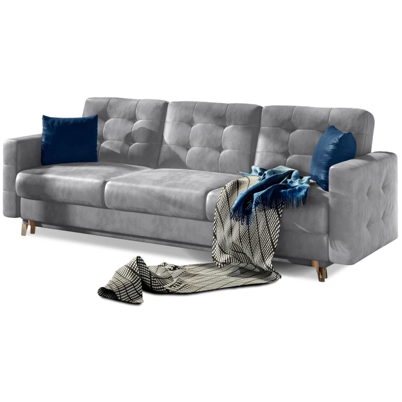 SASHA Dreisitzer-Sofa - Hellgrau / Marineblau
