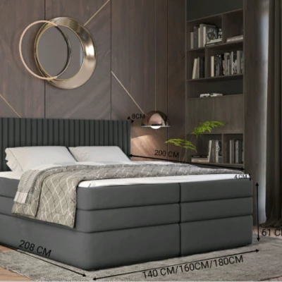 Boxspringbett 140x200 LUMIRA 2 - Hellgrau + GRATIS Matratzenauflage