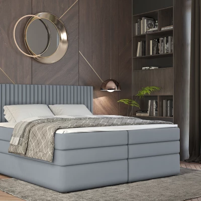 Boxspringbett 160x200 LUMIRA 2 - Hellgrau + GRATIS Matratzenauflage