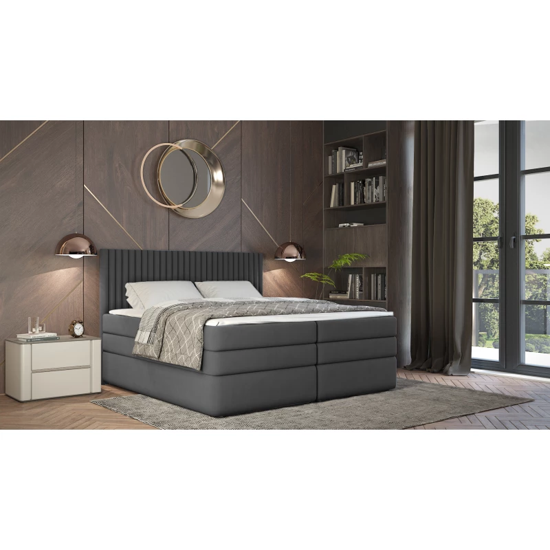 Boxspringbett 140x200 LUMIRA 1 - grau + GRATIS Matratzenauflage