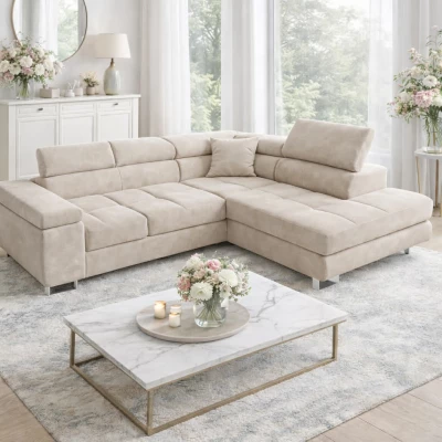 Schlafsofa AZARIA – beige, rechte Ecke