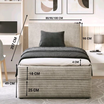 Einzelbett Continental 100x200 ORVEXA 2 - hellgrau