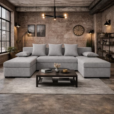Sofagarnitur mit Stauraum in U-Form VELLIO – Hellgrau