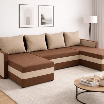 U-förmiges Schlafsofa PRIVANO – braun/beige