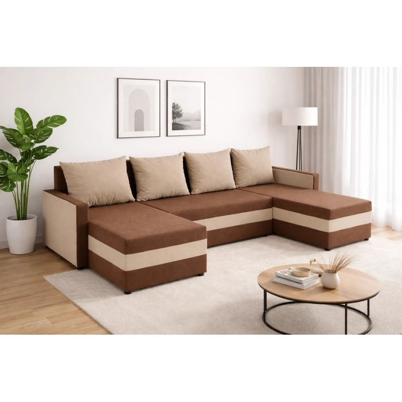 U-förmiges Schlafsofa PRIVANO – braun/beige