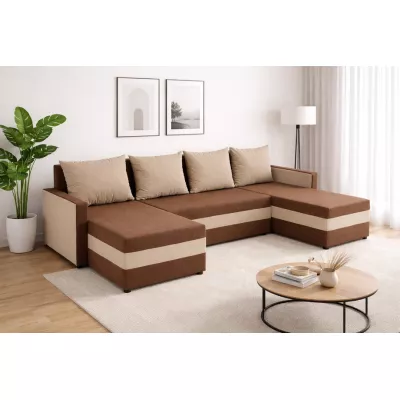 U-förmiges Schlafsofa PRIVANO – braun/beige