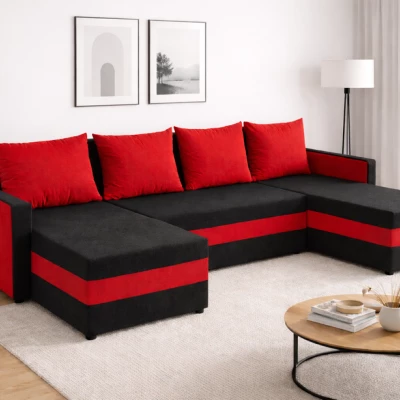 U-förmiges Schlafsofa PRIVANO – schwarz/rot