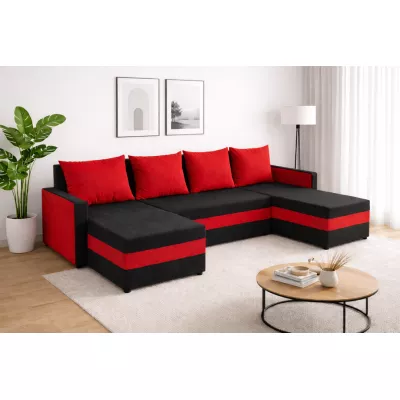 U-förmiges Schlafsofa PRIVANO – schwarz/rot