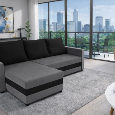 Ecksofa-Set PRIVANO – Hellgrau/Schwarz
