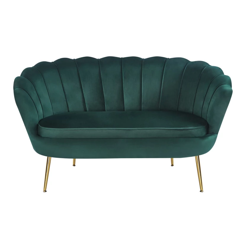 Elegantes Zweisitzer-Sofa IGLIKA – grün/goldene Beine