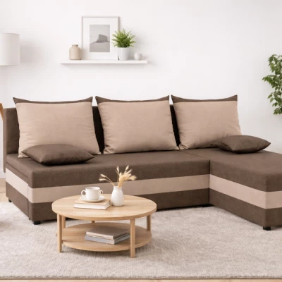 Ecksofa PIVORA – braun/beige
