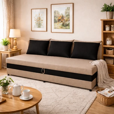 Tagesbett mit Stauraum 80x200 VIONEST - beige / schwarz