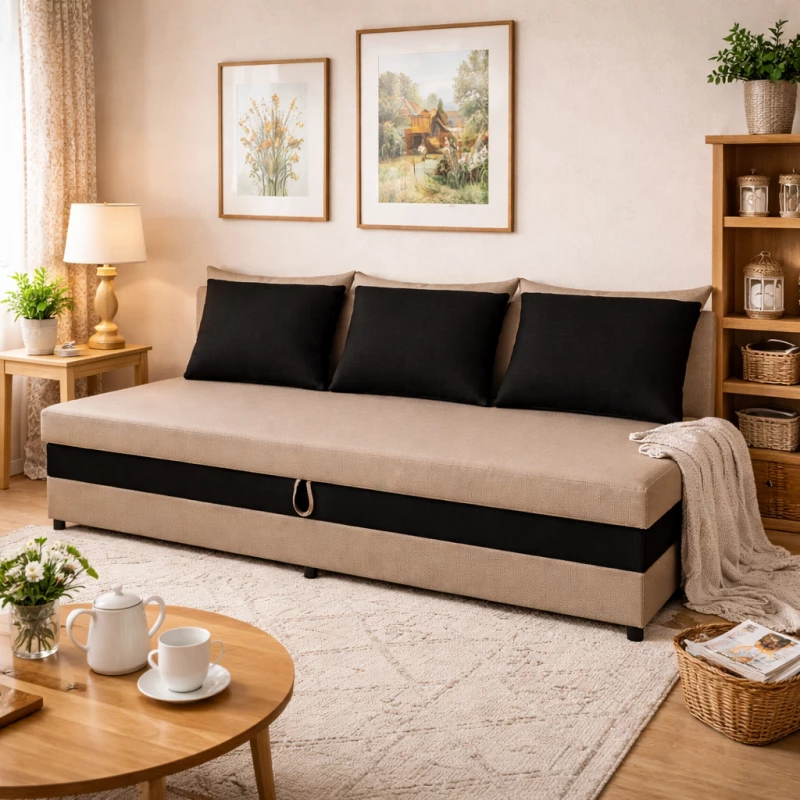 Tagesbett mit Stauraum 80x200 VIONEST - beige / schwarz