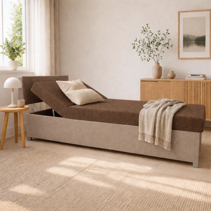 Verstellbares Tagesbett mit Stauraum 110x200 ORNOVA - braun/beige