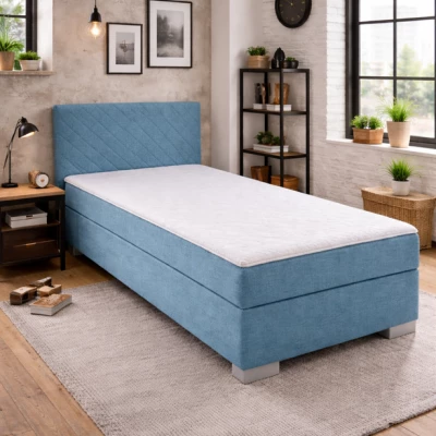 Einzel-Boxspringbett 90x200 TIRBEN - hellblau