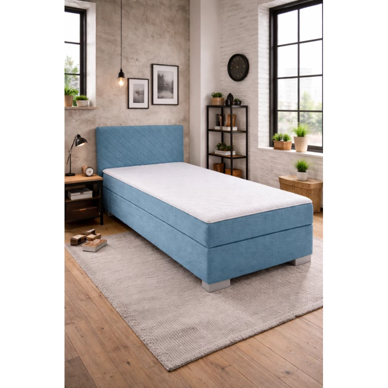 Einzel-Boxspringbett 90x200 TIRBEN - hellblau