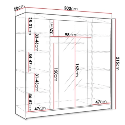 Kleiderschrank DANIELLA 1 – Breite 200 cm, schwarz