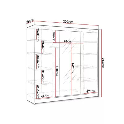 Kleiderschrank DANIELLA 1 – Breite 200 cm, schwarz