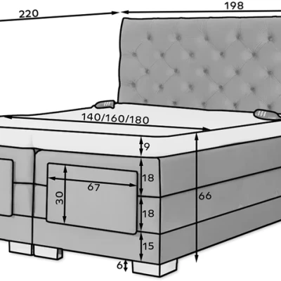 Verstellbares Doppelbett 180x200 LIVANO - Hellgrau