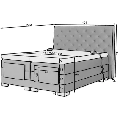 Verstellbares Doppelbett 180x200 LIVANO - Hellrosa