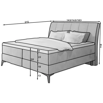Kontinentales Bett mit Stauraum 180x200 MODRIVA - hellgrau