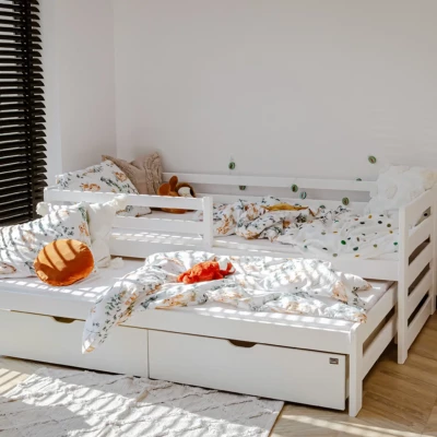 Kinderbett mit Zustellbett und Stauraum HERMIONA – 90x200, Weiß