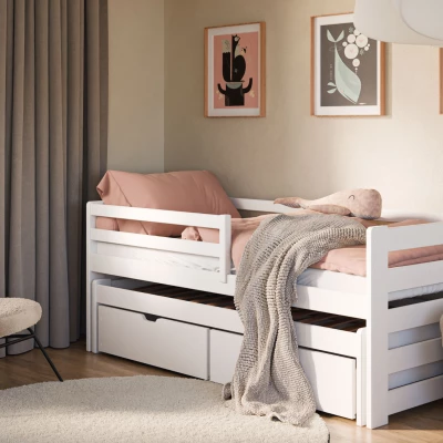Kinderbett mit Zustellbett und Stauraum HERMIONA – 90x200, Weiß