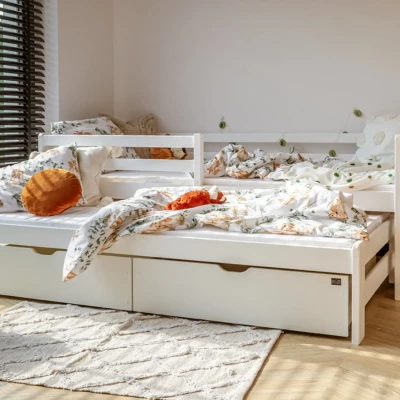 Kinderbett mit Zustellbett und Stauraum HERMIONA – 90x200, Weiß